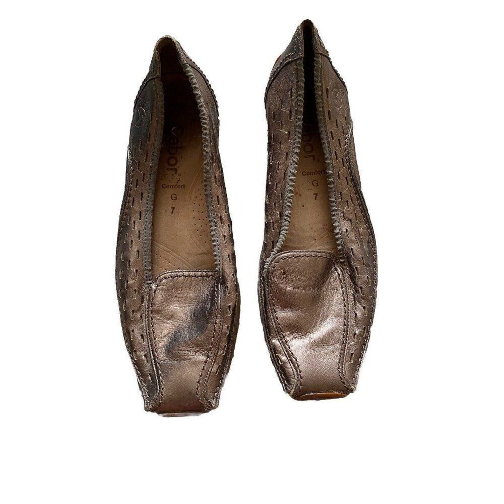 Gabor Shoes Flats Leather Metallic UK 7 G / US 9 Bronze Gold Ballet Slip On
